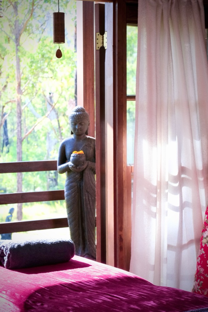 Morning light through the curtains of the treatment room